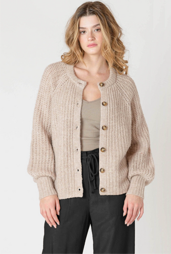 SOFT OAT MELANGE CREWNECK TEXTURED CARDIGAN