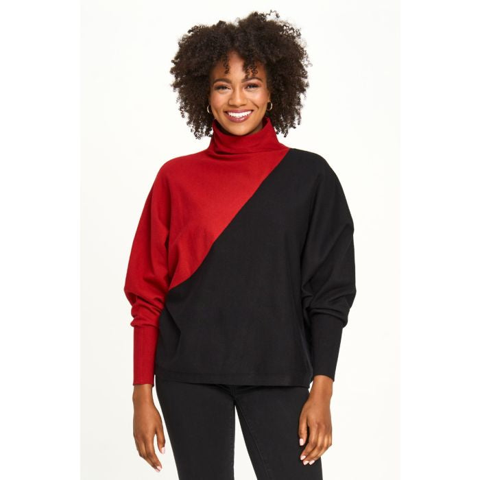 BLACK&RED COLOUR BLOCKED SWEATER