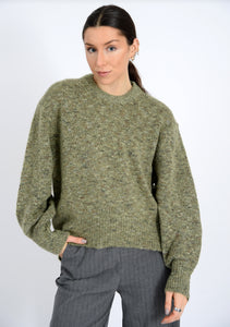 UNNI GREEN NEP LONG SLEEVE CREW NECK PULLOVER SWEATER