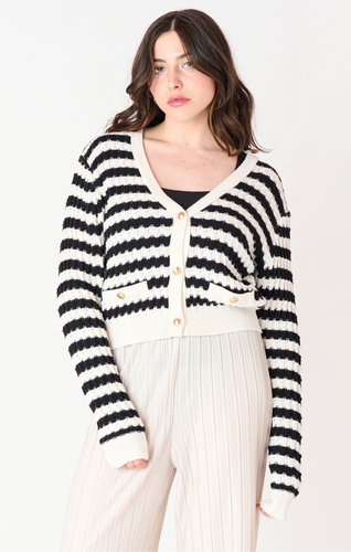 WHITE/BLACK STRIPE CARDIGAN