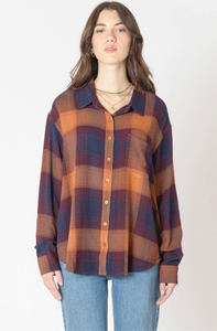 PLUM PLAID TEXTURED SHIRT