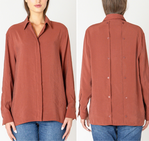 TERRACOTTA BUTTON BACK FLOWY BLOUSE