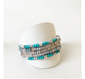 TEAL/GREY BEADED BRACELET