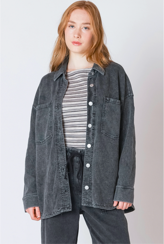 BLACK WASHED KNIT DENIM JACKET