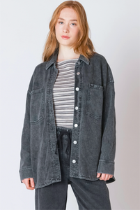 BLACK WASHED KNIT DENIM JACKET