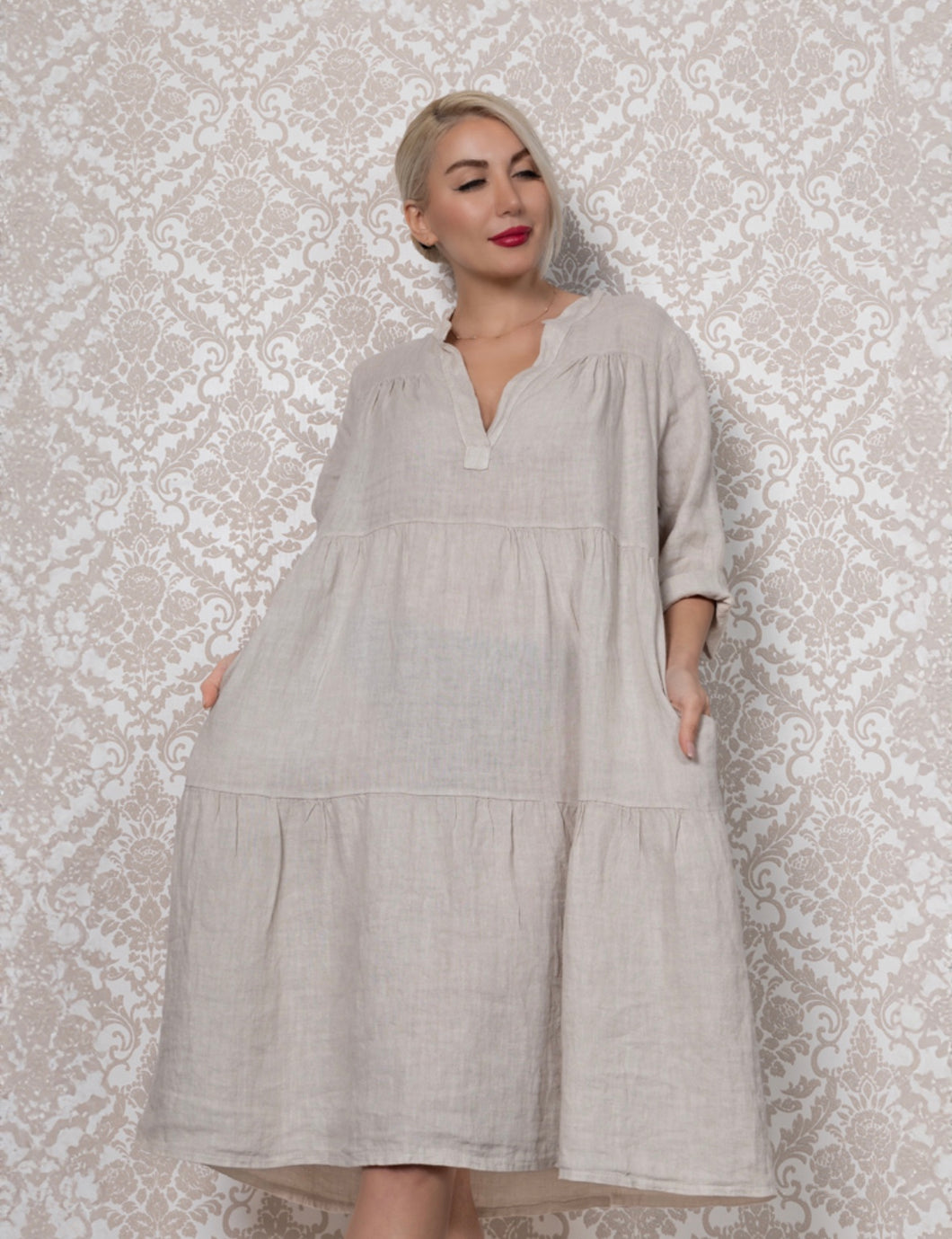 GABRIELLA ITALIAN ROLL UP SLEEVE DRESS