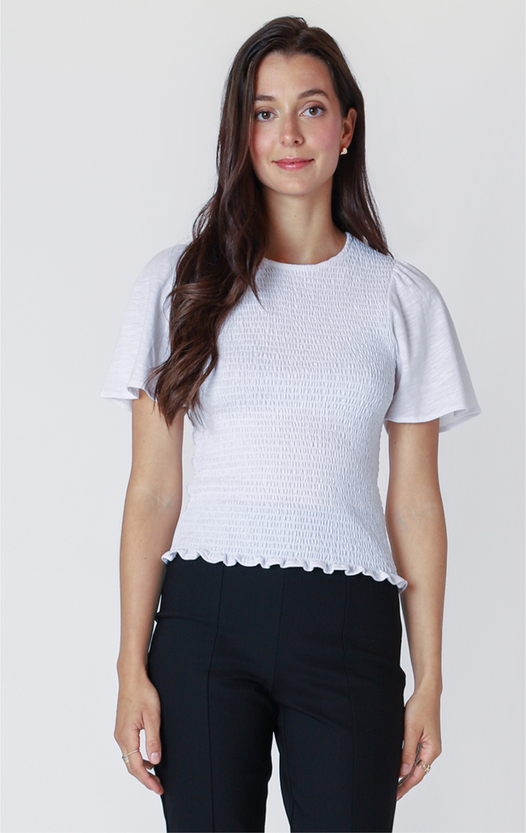 WHITE SMOCKED TOP