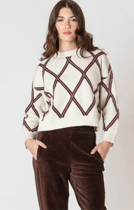 CREAM/COCOA DIAMOND CHECK SWEATER