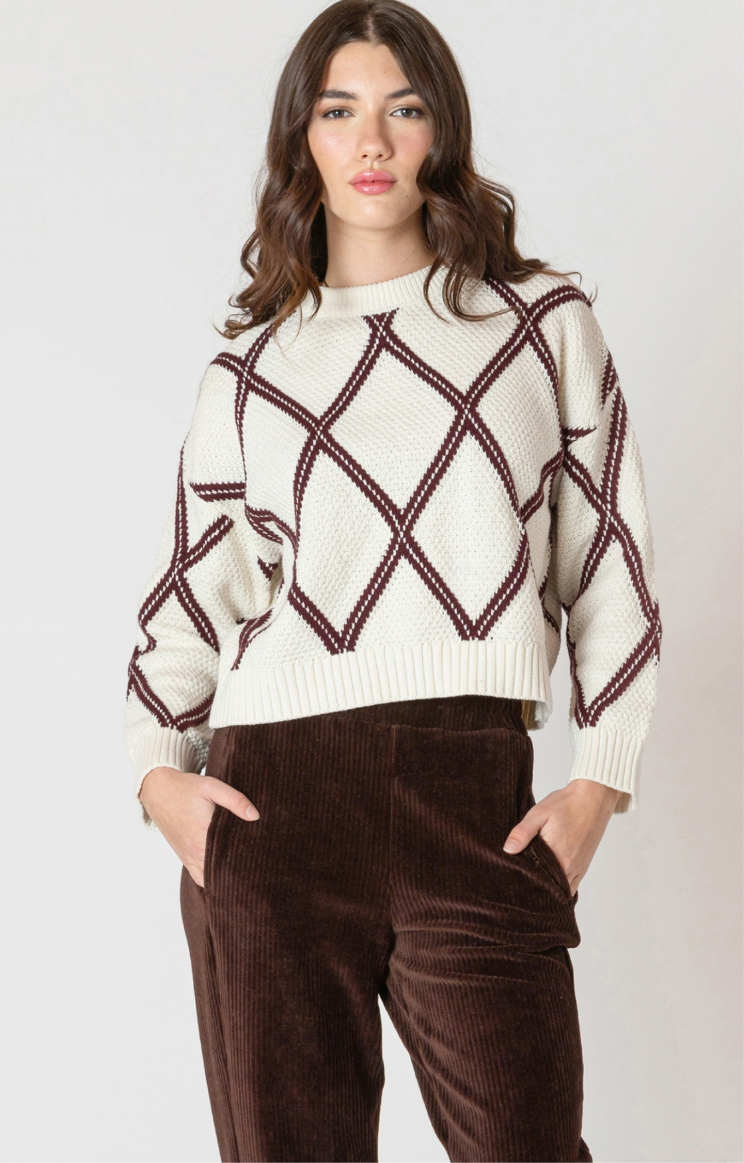 CREAM/COCOA DIAMOND CHECK SWEATER