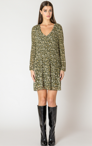 ANIMAL PRINT PLEATED A-LINE DRESS