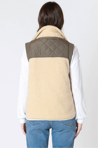 OLIVE/TAN MIXED FABRIC VEST