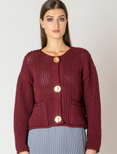 Load image into Gallery viewer, DARK RUBY CHUNKY KNIT CARDIGAN