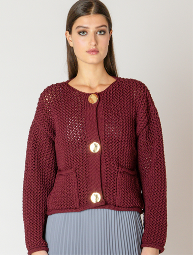 DARK RUBY CHUNKY KNIT CARDIGAN