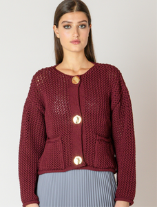 DARK RUBY CHUNKY KNIT CARDIGAN
