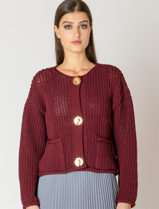 DARK RUBY CHUNKY KNIT CARDIGAN