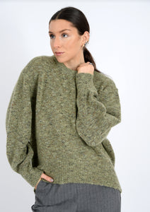 UNNI GREEN NEP LONG SLEEVE CREW NECK PULLOVER SWEATER