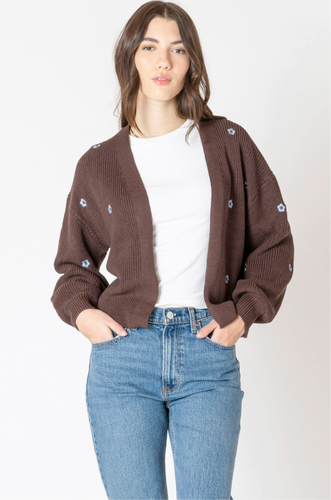 BROWNIE EMBROIDERED OPEN CARDIGAN