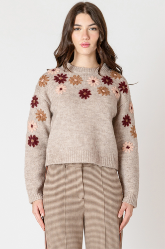 CREWNECK FLORAL APPLIQUÉ SWEATER