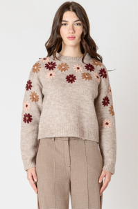 CREWNECK FLORAL APPLIQUÉ SWEATER