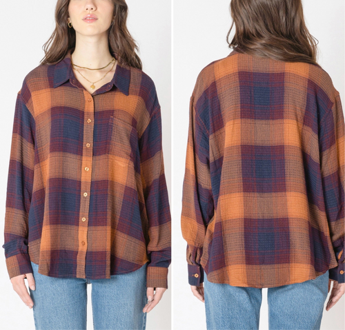 PLUM PLAID TEXTURED SHIRT