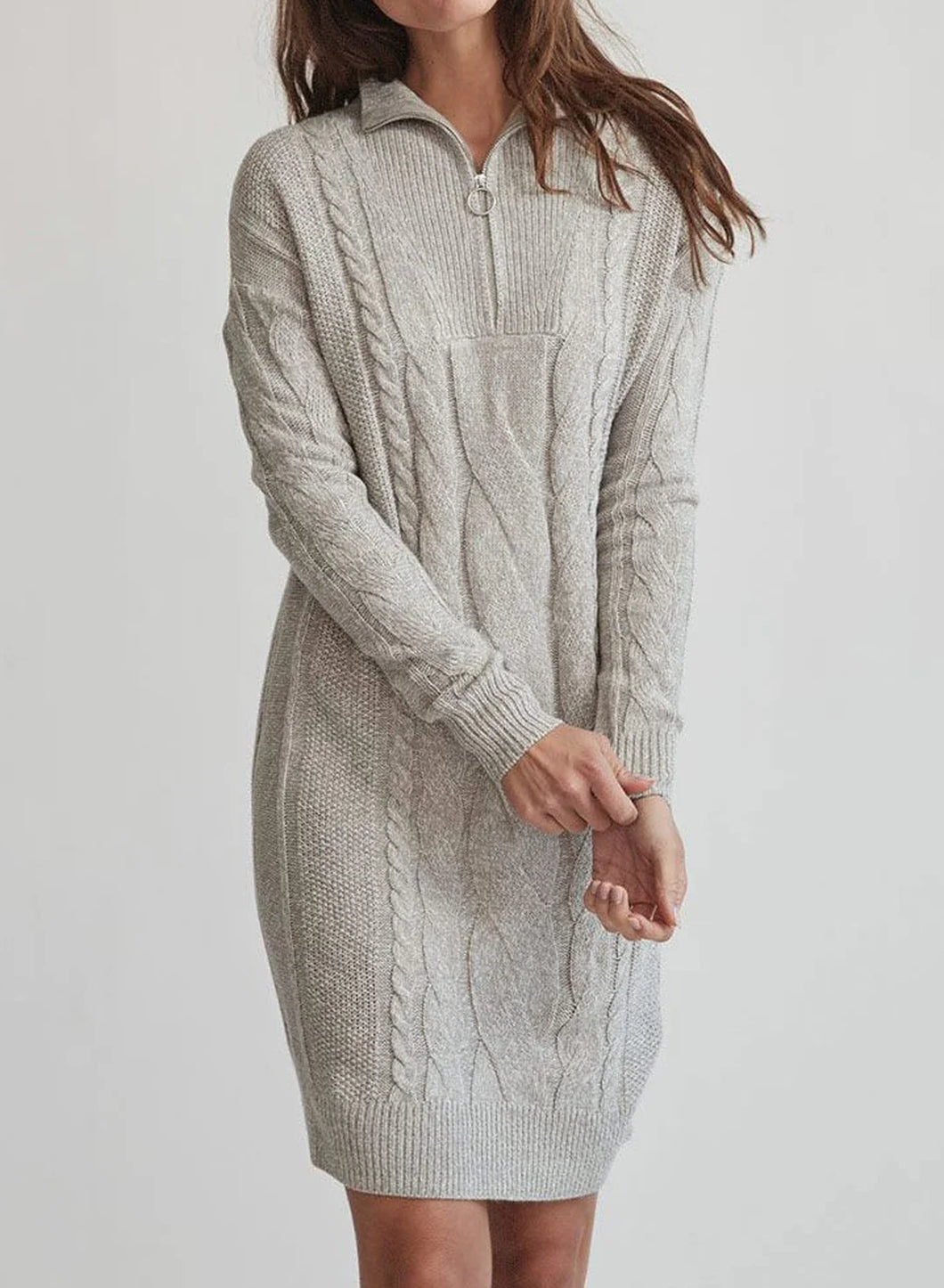 ZIPPERED COLLAR SWEATER DRESS