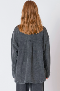 BLACK WASHED KNIT DENIM JACKET