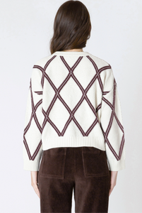 CREAM/COCOA DIAMOND CHECK SWEATER