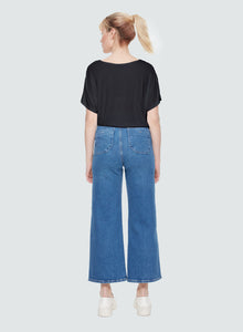 MID BLUE WASH HIGH RISE CULOTTE