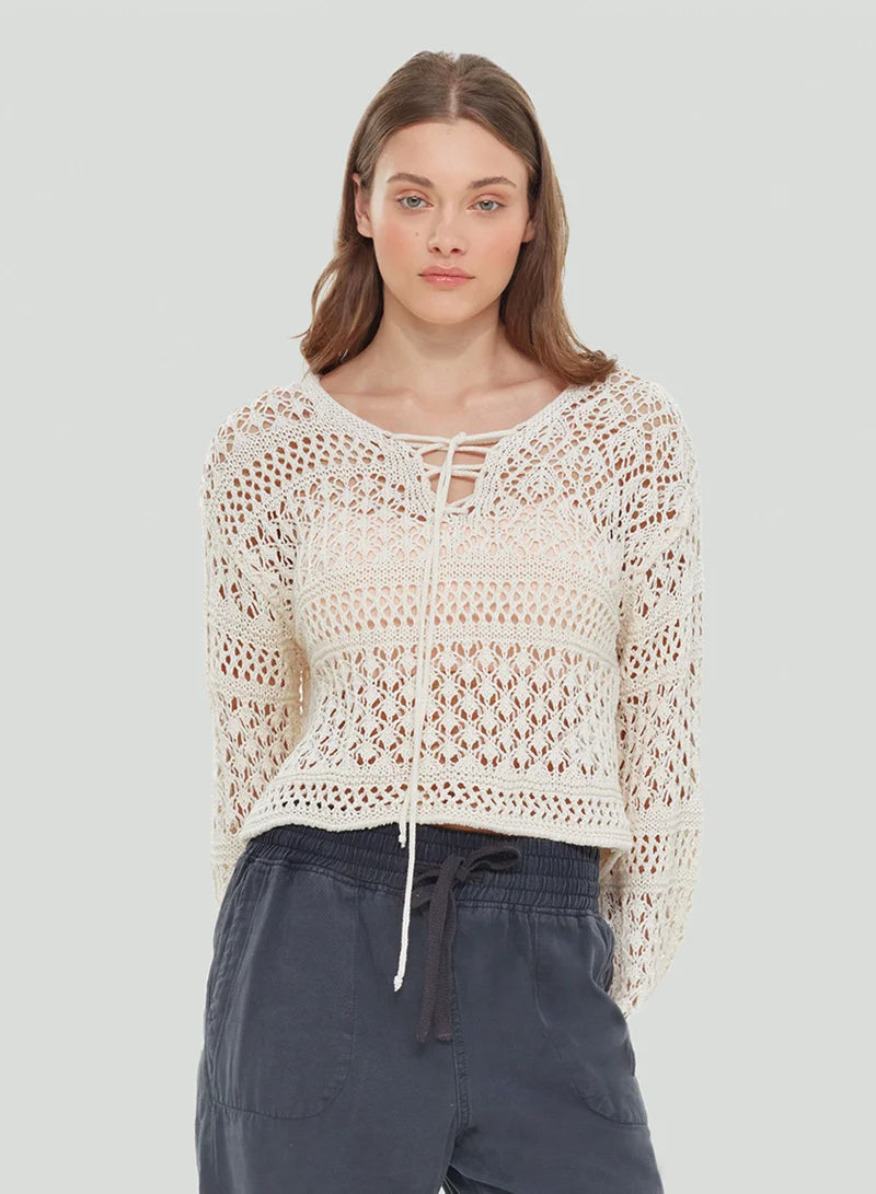LACE UP CROCHET SWEATER
